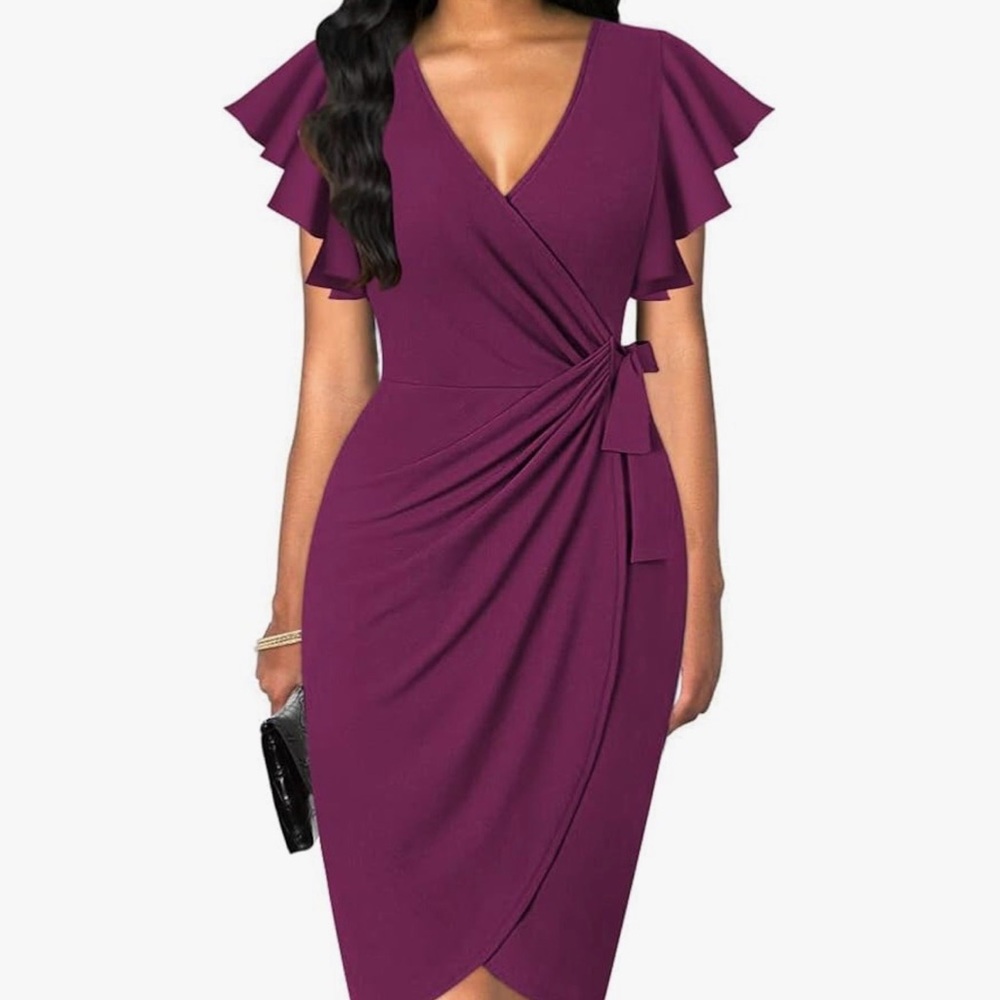 Chic Ruffle Sleeve Midi Dress